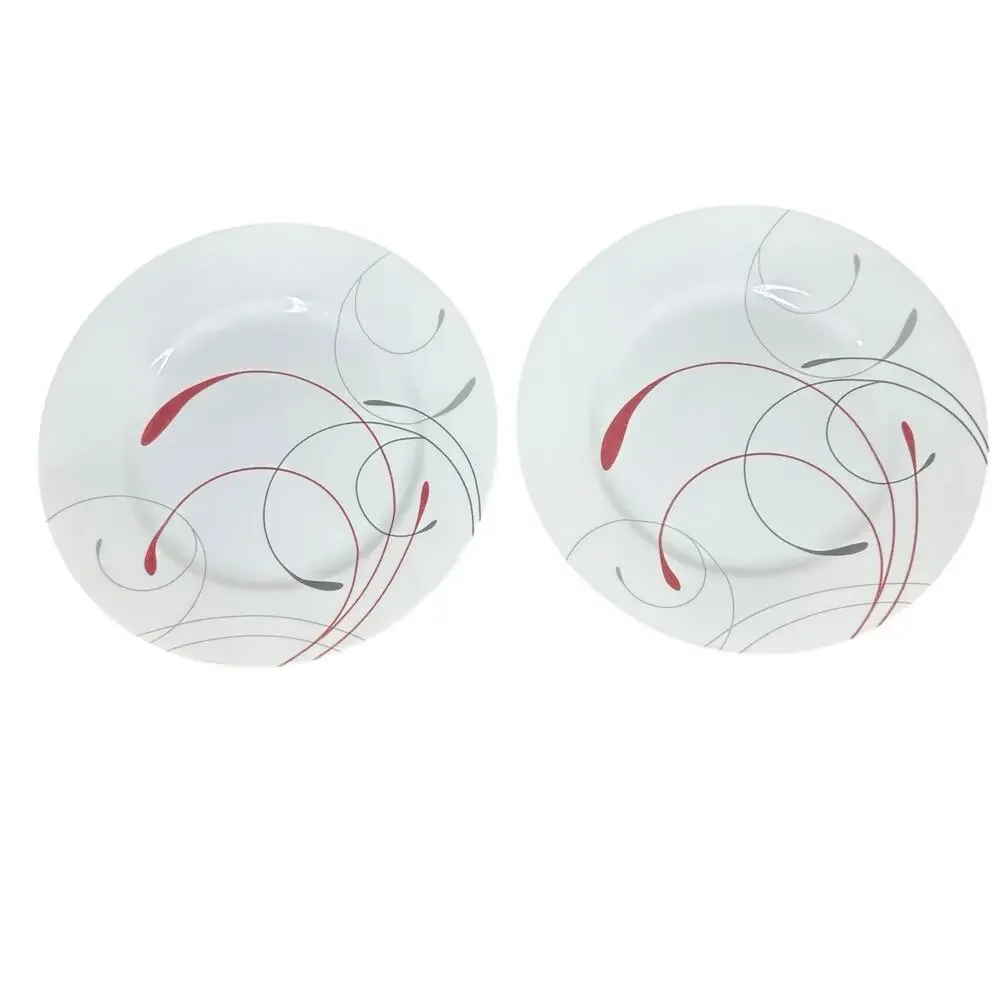 Corelle Splendor Dinner Plate White Red Gray Swirl 10.25